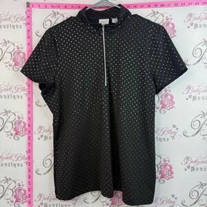 Zenergy golf by chicos shirt Short Sleeve Half-Zip Polka Dot Top - Black